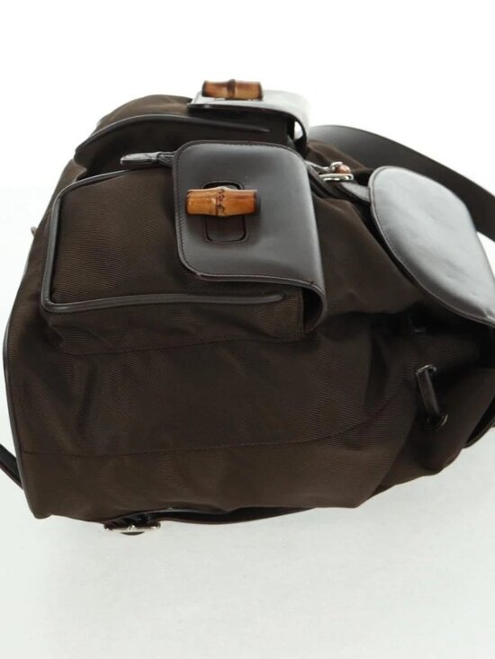 GUCCI Bamboo Backpack Nylon Brown Silver 003 2058 0016 5 Auth 161352 main image 13